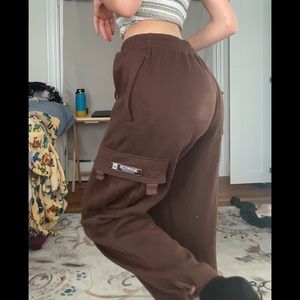 GSTYLE USA brown heavyweight fleece cargo sweatpants